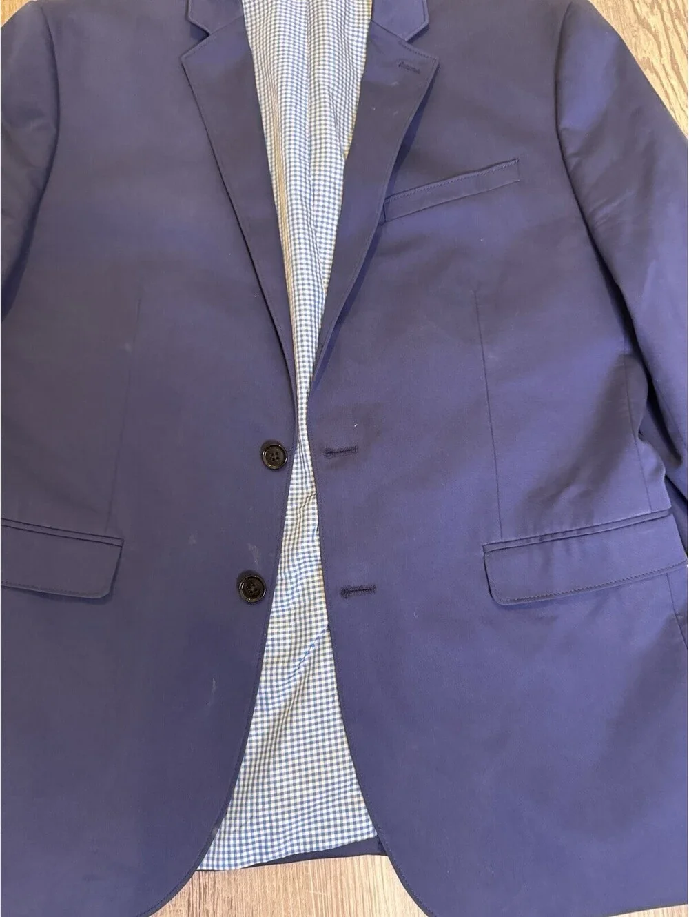 Express Photographer Men’s 42R Fitted Blue Blazer Cotton Stretch 2 Button